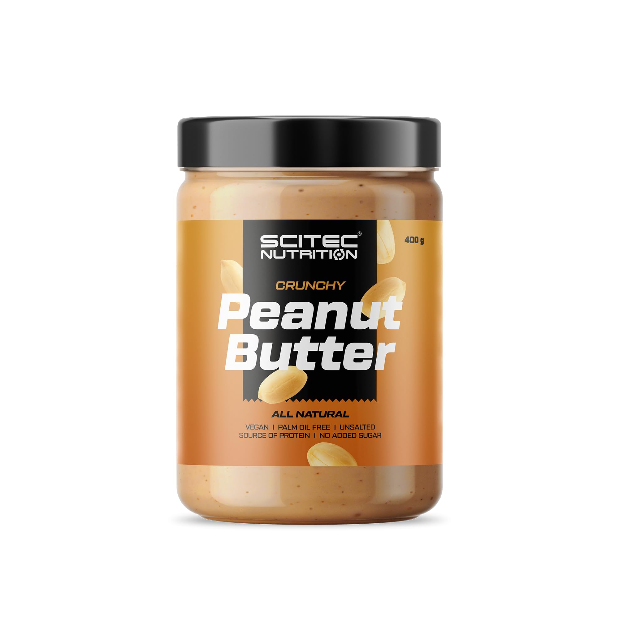 Beurre de cacahuète de Scitec Nutrition - sans huile de palme - végétalien - pauvre en sel - source de protéines - pauvre en sucre - source d'énergie naturelle, 400 g, Crunchy