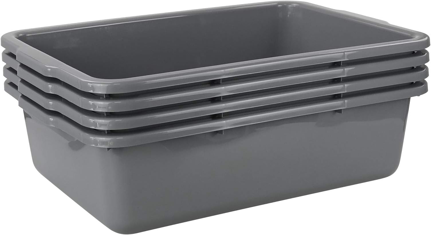 - 4-Pack Large Bus Tubs, Commercial Tote Box, Plastic Bus Box, 32 L, Grey