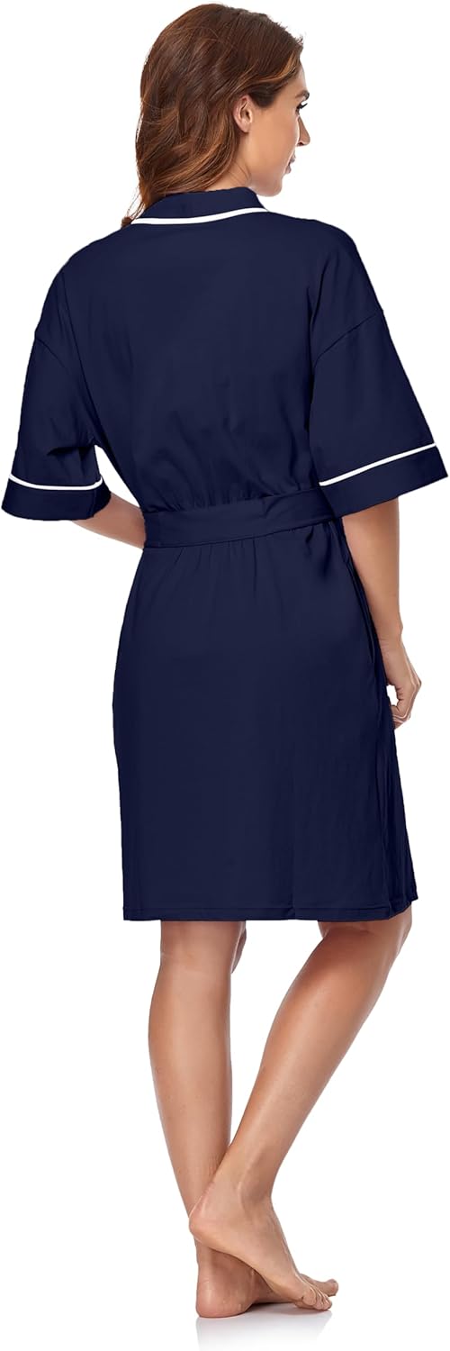 COLORFULLEAF 100% Cotton Women's Robes Lightweight Long Bathrobe Kimono Robe for Women Soft Loungewear with Pockets - Image 5