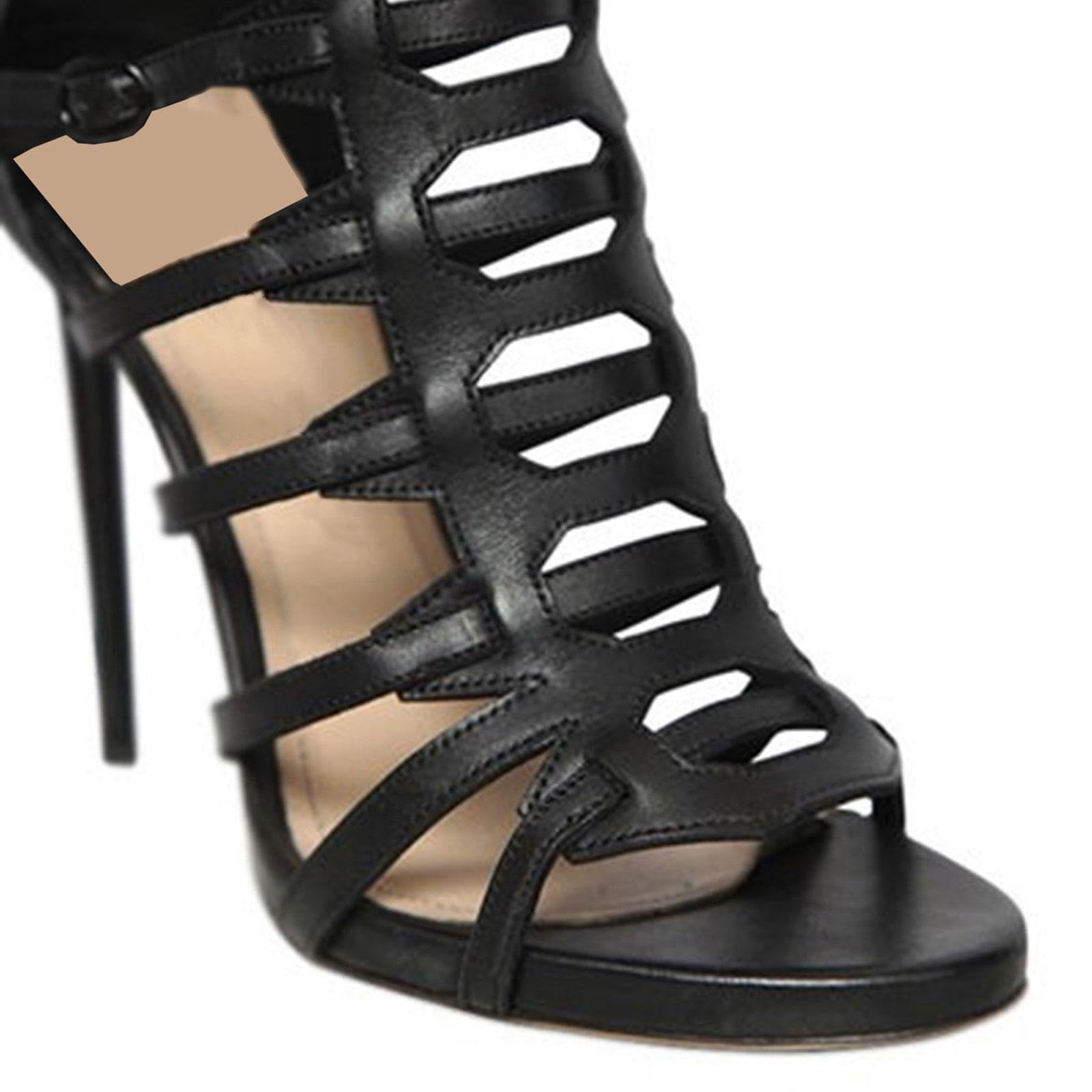 Tacco Alto Stivali Alti al Ginocchio Donna Sandali Punta Aperta Traforata Stivali Alti Cerniera Scarpe Festa Tacco 11cm,Black-35