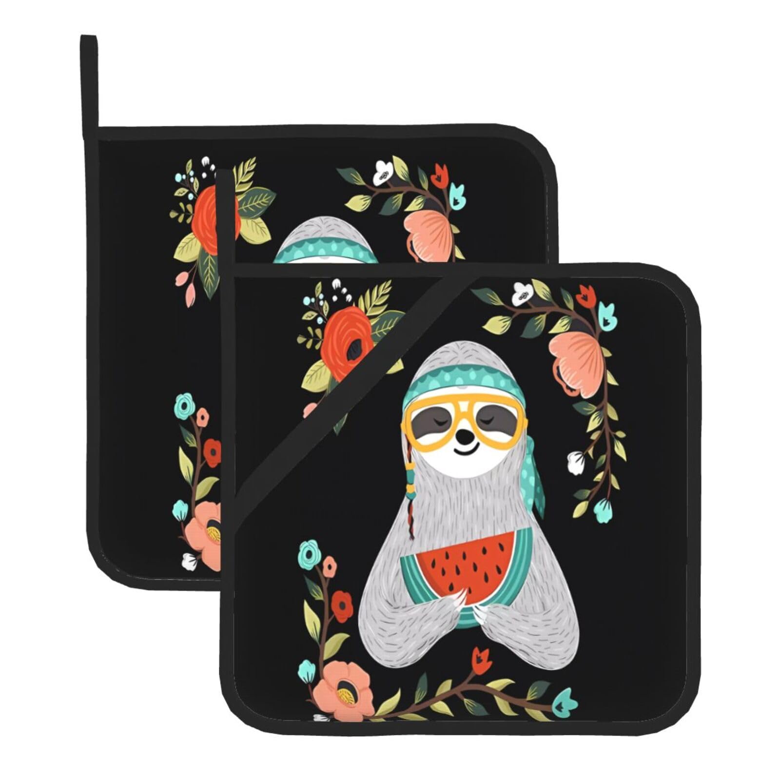 HJFCZH Cute Sloth Prints Square Hot Pads for Kitchen Counter - Waterproof Pot Holders, Durable Heat Resistant Throw Layers for Serving, Oven & BBQ - 2 Pack