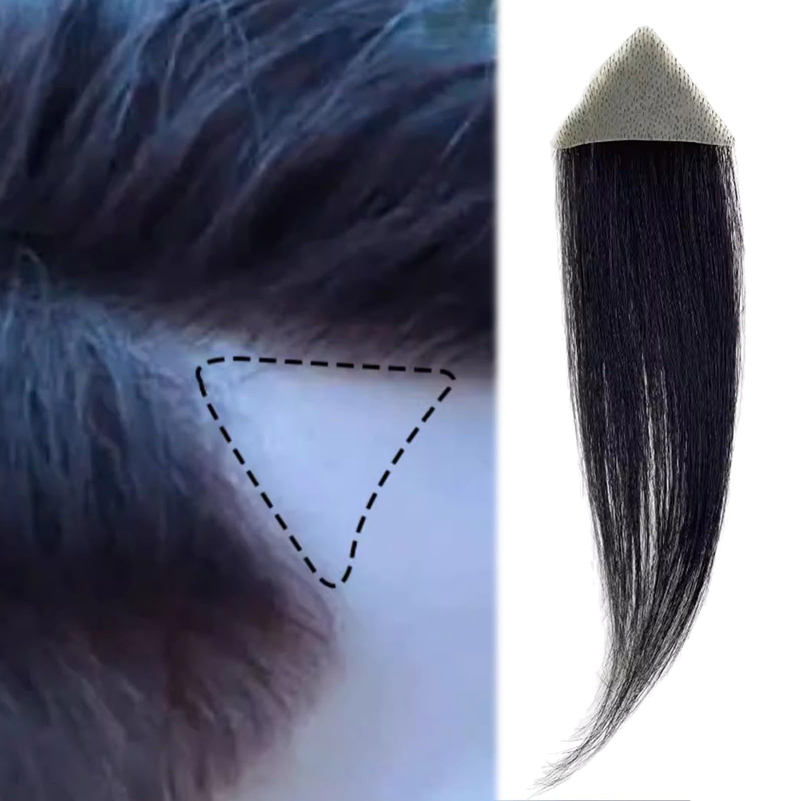 Haarpflaster am vorderen Haaransatz, Ersatz aus menschlichem Haar, Verbrennungen ohne Haare für kahle Stellen, Toupet, Vertuschung von Haarausfall bei Männern/Frauen(6cm,4.5 * 4.5 * 4)
