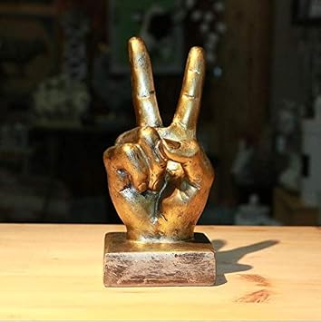 Nice purchase Hand Finger Gesture Desk Statues Fingers Sculpture Creative Home Living Room Cabinet Shelf Decoration Victory Gesture in Gold