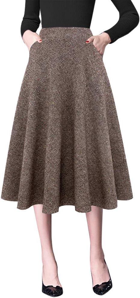 IDEALSANXUN Plaid Skirts for Womens Fall Winter High Waist Aline Pleated Midi Skirts