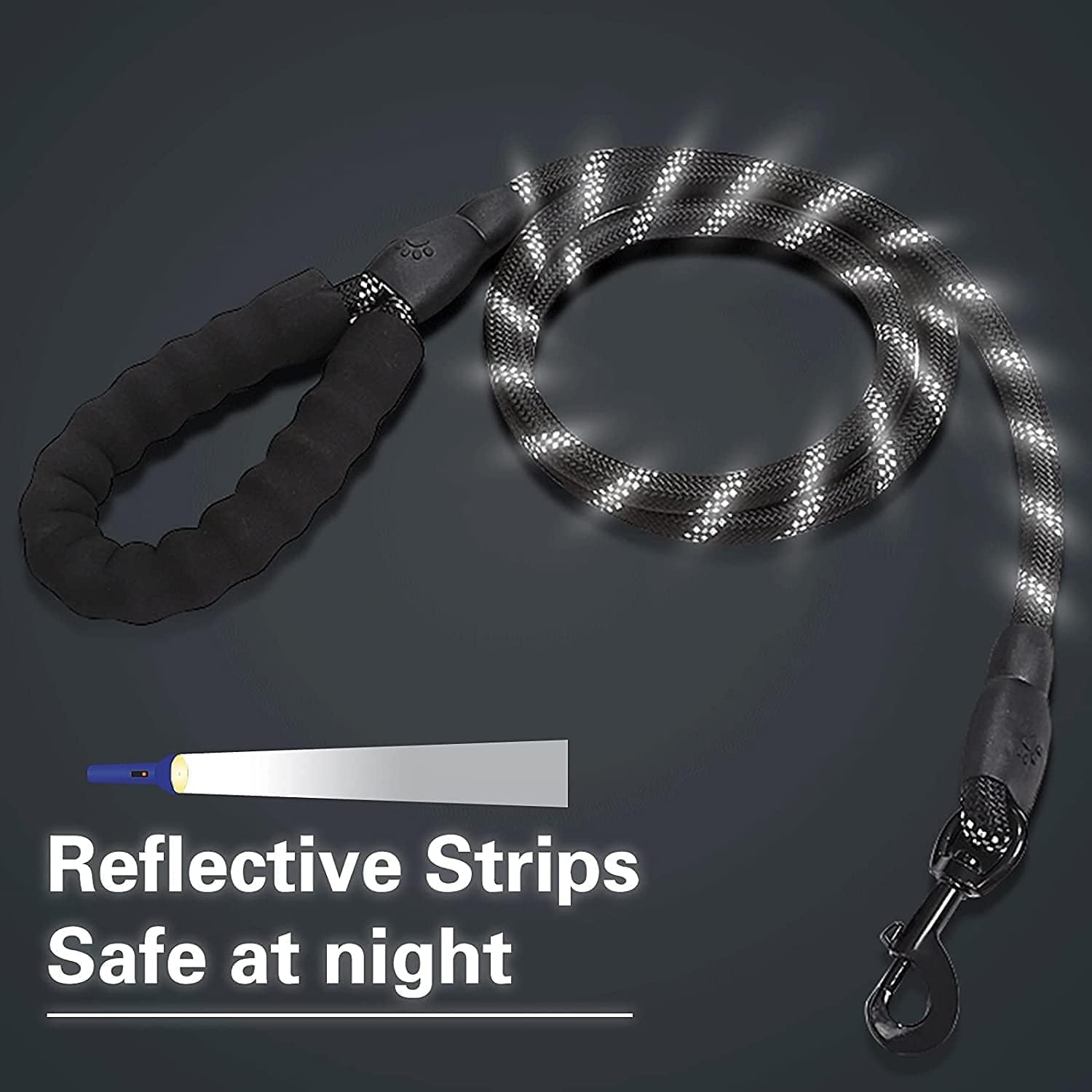Feinerman Heavy Duty 4FT Dog Leash with Reflective Nylon Rope, Soft Padded Handle, Strong Hook for Secure Walking, Training & Running, Durable Pet Leash for Small & Medium Dogs, Cats 1