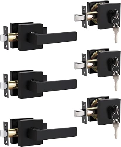 Miniatura 9 de Cerradura de puerta de entrada con llave con cerrojo, palanca de paso reversible y cerrojo de un solo cilindro con llave, manija cuadrada de níquel