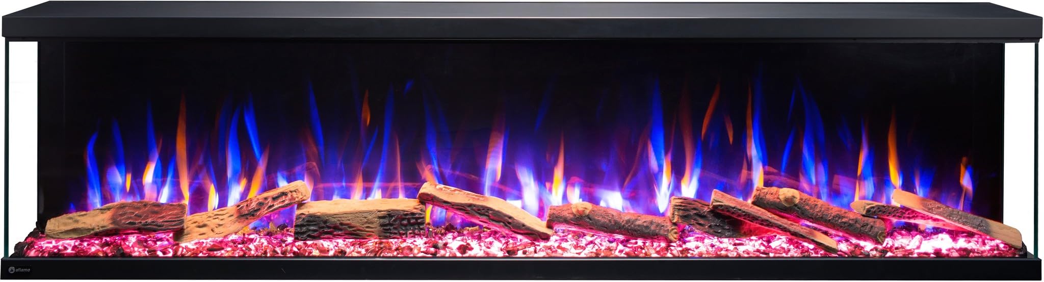 AFLAMO Unikalny trójstronny kominek elektryczny LED NH, bez funkcji ogrzewania. Dzienki ceramiczne. Efekt 3D. (140x46x23)