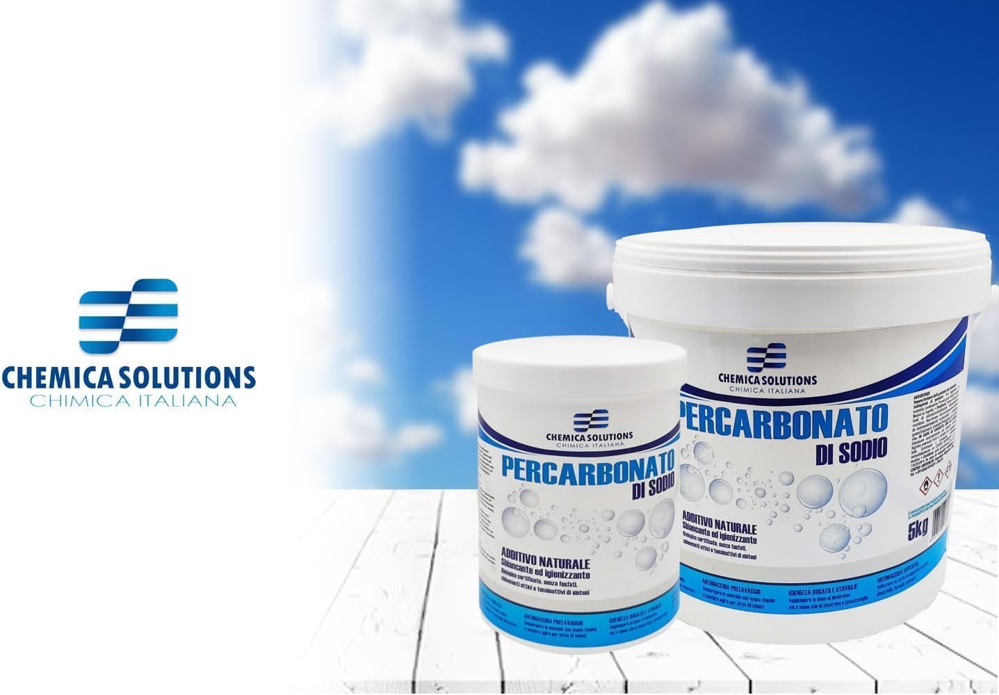 Chemica Solutions - Acido Citrico 5kg, Ammorbidente, Anticalcare + 5kg Percarbonato di sodio Sbiancante, Igienizzante per Lavatrice e Pulizie della casa Boundle 2 barattoli 5 kg
