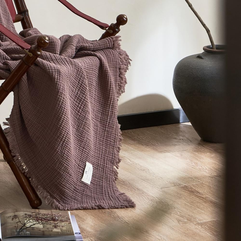 100% Cotton 4-Layer Muslin Blanket with Fringes, 80"x90", Dusty Mauve Bed Blanket, Ultra-Soft Gauze Boho Bedding for All Seasons, Breathable for Couch, Bed(Dusty Mauve,Queen) - Image 5