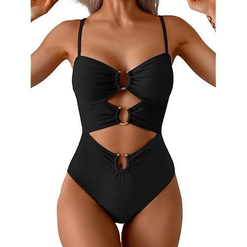Eomenie One Piece Swimsuit for Women Ring Linked Monokini Sexy Bathing Suit Cutout Swim Suit