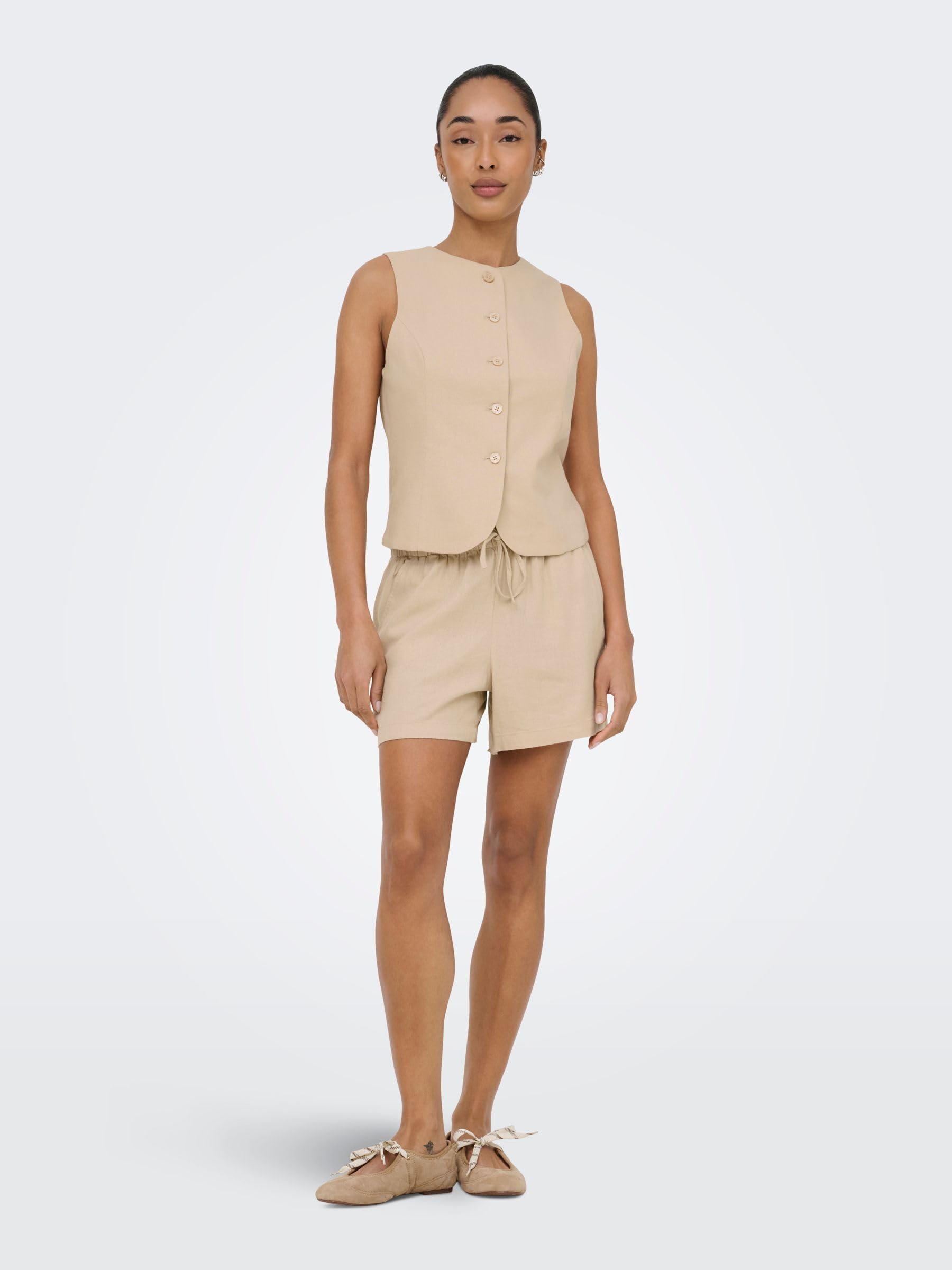 ONLY Onlgoa S/L Linen Bl Waistcoat CC TLR, Oxford Tan, 42 Donna