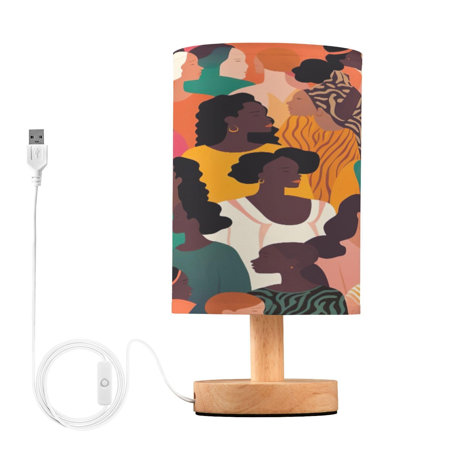 SDMKA Crowd Silhouettes Bedside Table Lamp for Bedroom, Minimalist Nightstand Lamp with Round Fabric Shade for Living Room, Office, No Bulb Required