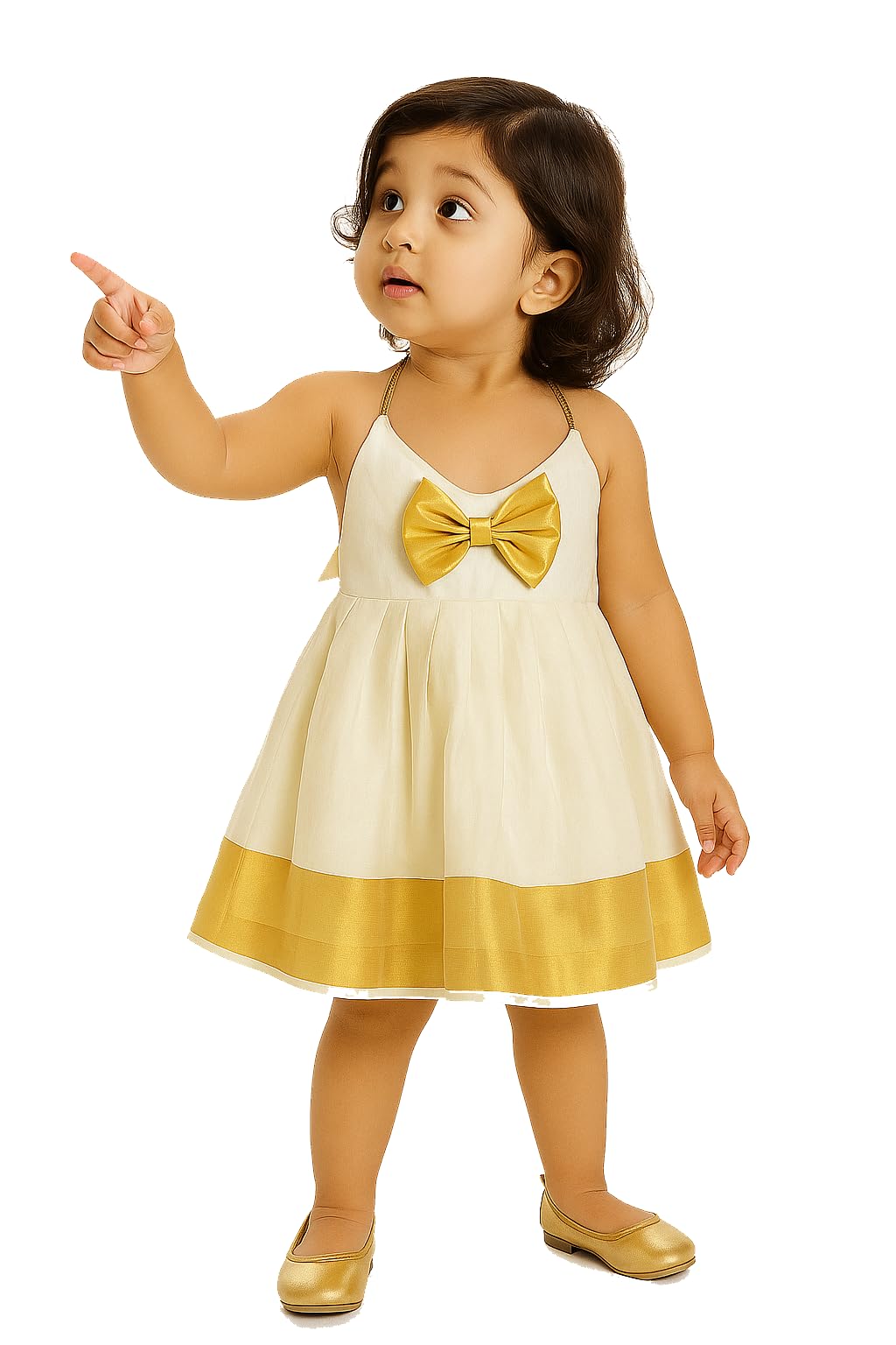 ER Life Style Baby Girls Kerala Onam Tissue Cotton A-Line Knee-Length Dress (0-3 Months, Small BOU), Golden-picture-53