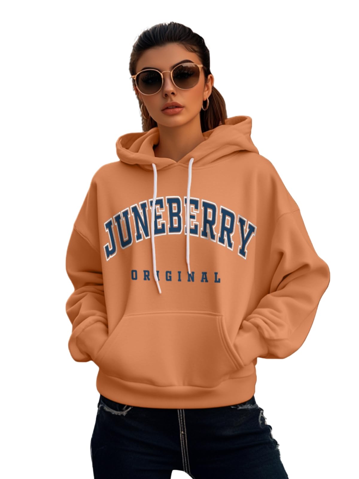 Fleece Oversized Baggy Fit Hooded Sweatshirt Drop Shoulder Typographic Logo Printed Full Sleeve Hoodie for Women (Availabe Colors: Copper Tan, Rust & Red)-image-13