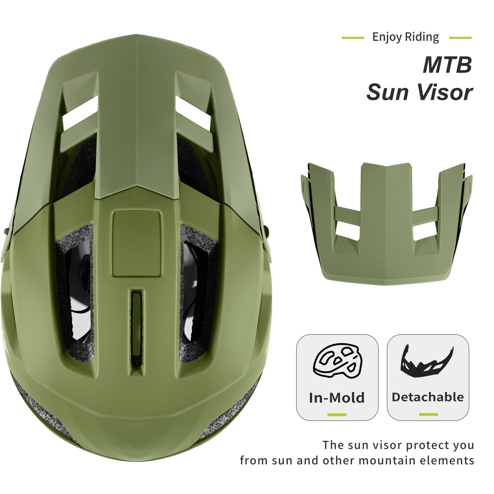 Casco da bicicletta, Casco da mountain bike Caschi per uomo donna Adulti Gioventù (verde oliva opaco, M(54-58 cm))