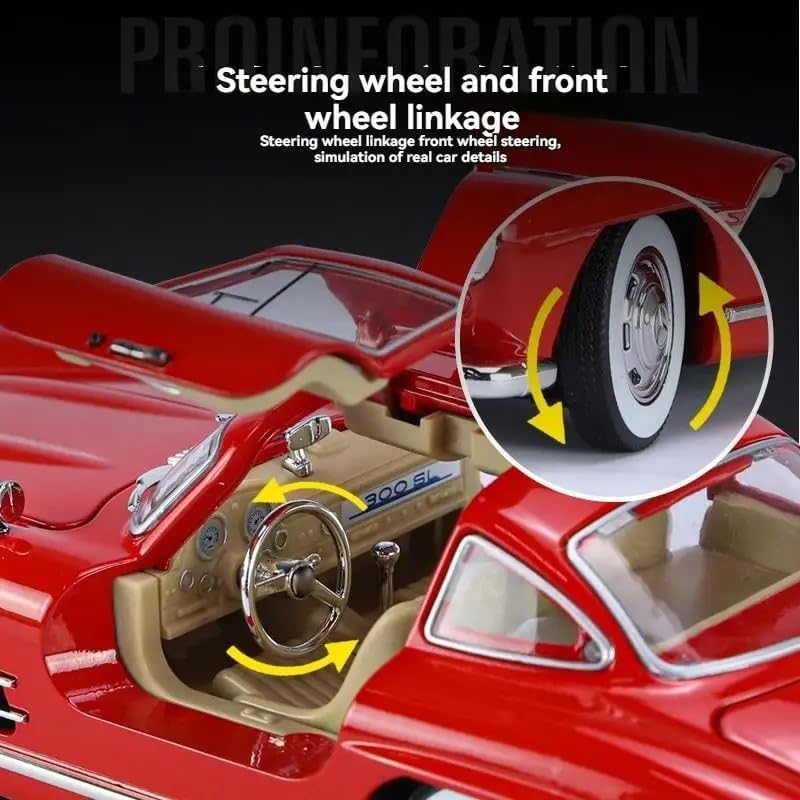 Image of 1:24 Mercedes-Benz 300SL Diecast Metal Vintage Retro Toy Car Diecast Metal Pull Back Car - 4 Openable Doors with Sound & Light | Luxury Toy Car & Gift for Kids 【Colors as Per Stock】