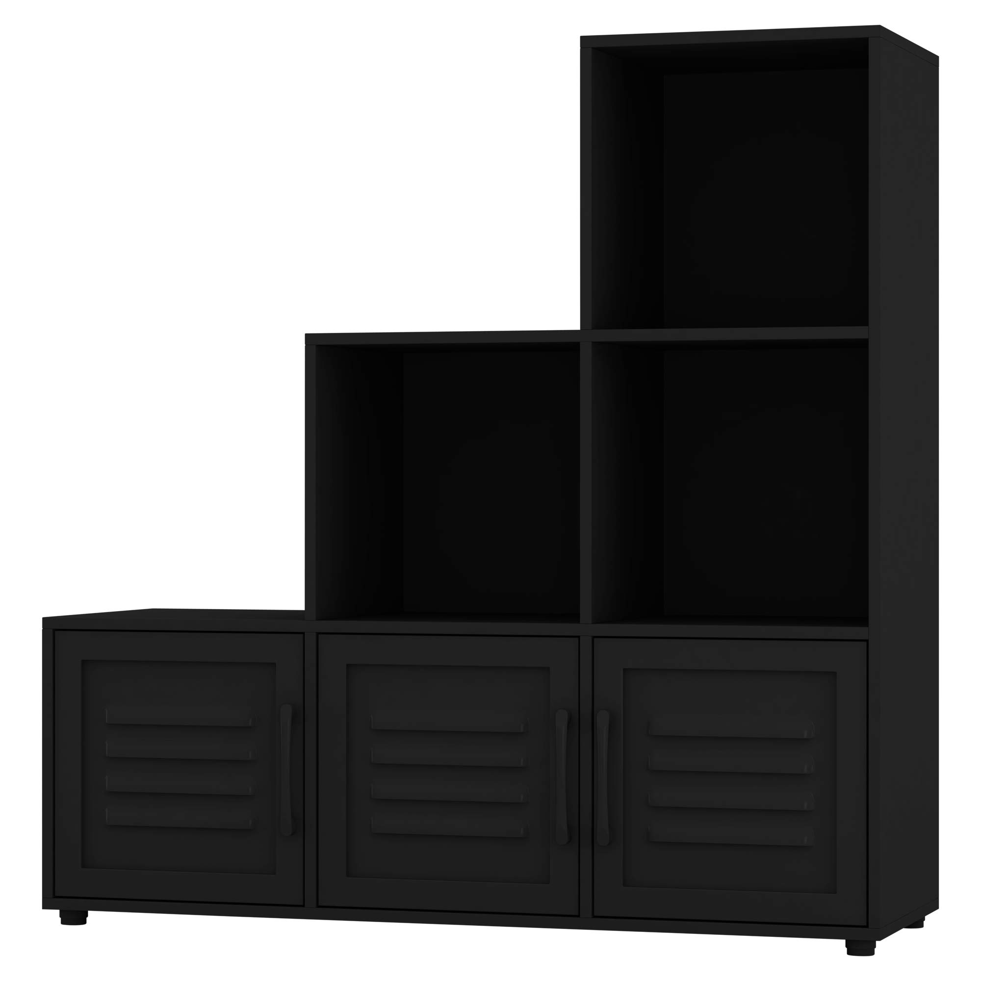 Urbnliving Black Door Black 6 Cube Step Storage Bookcase Shelf Unit Wooden Metal Doors Wood Home Organiser (, Metal Door)