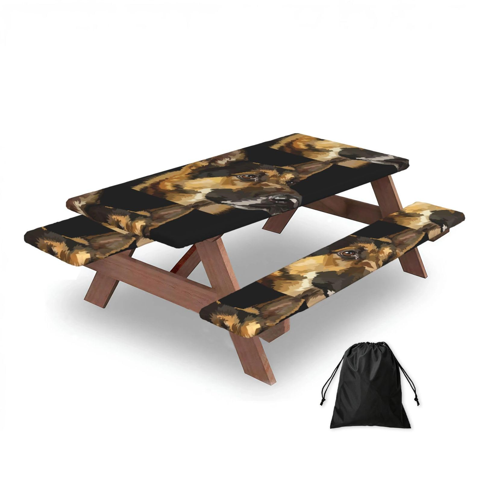 Dopklna As Picture German Shepherd, Picnic Table Cover With Bench Covers -Waterproof Elastic Fitted Tablecloth For Garden Camping Patio 76X152cm