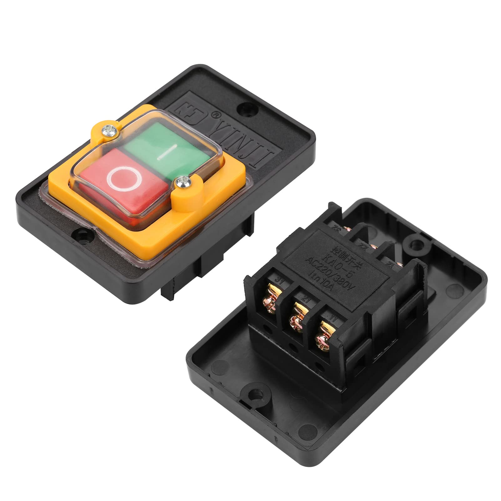 Akozon Przełącznik elektryczny przełącznik przyciskowy AC220 V/380 V 10 A wodoszczelny przycisk wł./wył