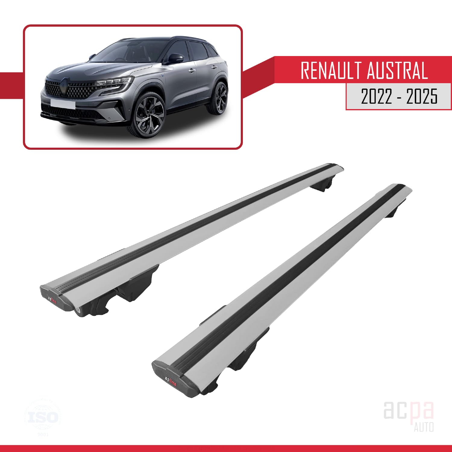 Barres De Toit HOOK Pour Renault Captur 2 2019-2025 - 2 Barres Aluminium Gris Porte-Bagages Compatible Railing