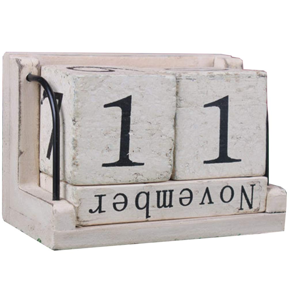 Calendrier de Bureau perpétuel en Bois, Style Vintage, avec Calendrier des Mois et des Dates, Accessoire de Table pour la décoration de la Maison ou du Bureau.