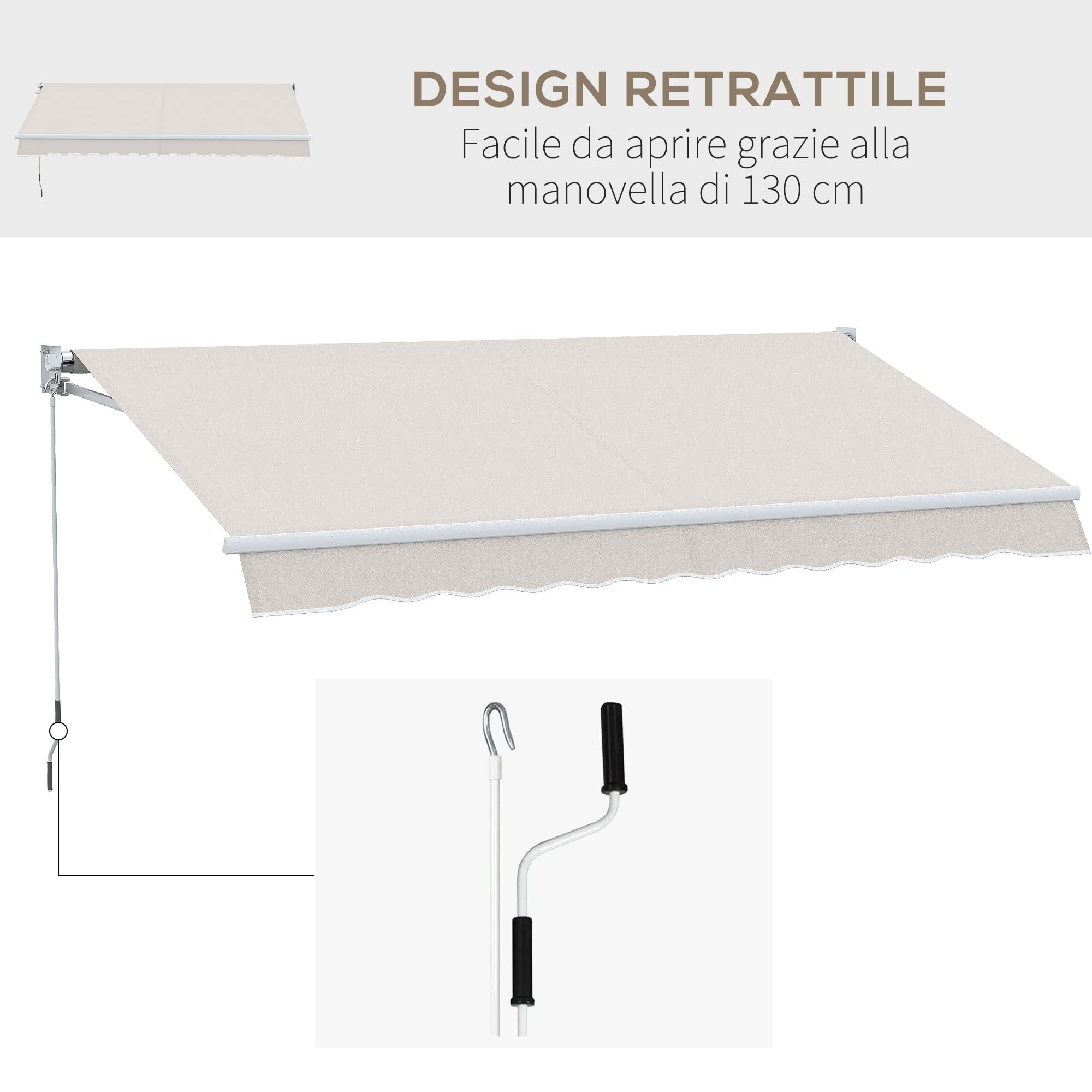 Outsunny Tenda da Sole 2x2.5 m a Bracci Manuali in Alluminio e Poliestere per Esterni, Bianco Crema