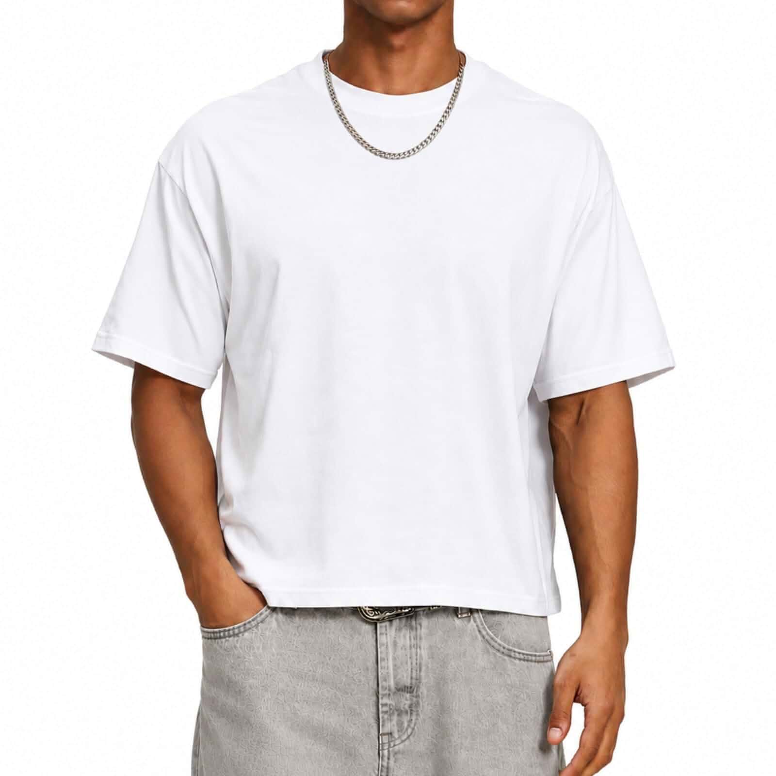 Mens Boxy Croped T-shirt Cotton Short Sleeve Oversize Crewneck Tee Drop Shoulder,Wide Chest,Lightweight,Soft,Relaxed Fit,Streetwear Shirt,Y2K Style,Solid Color,Breathable,Unisex