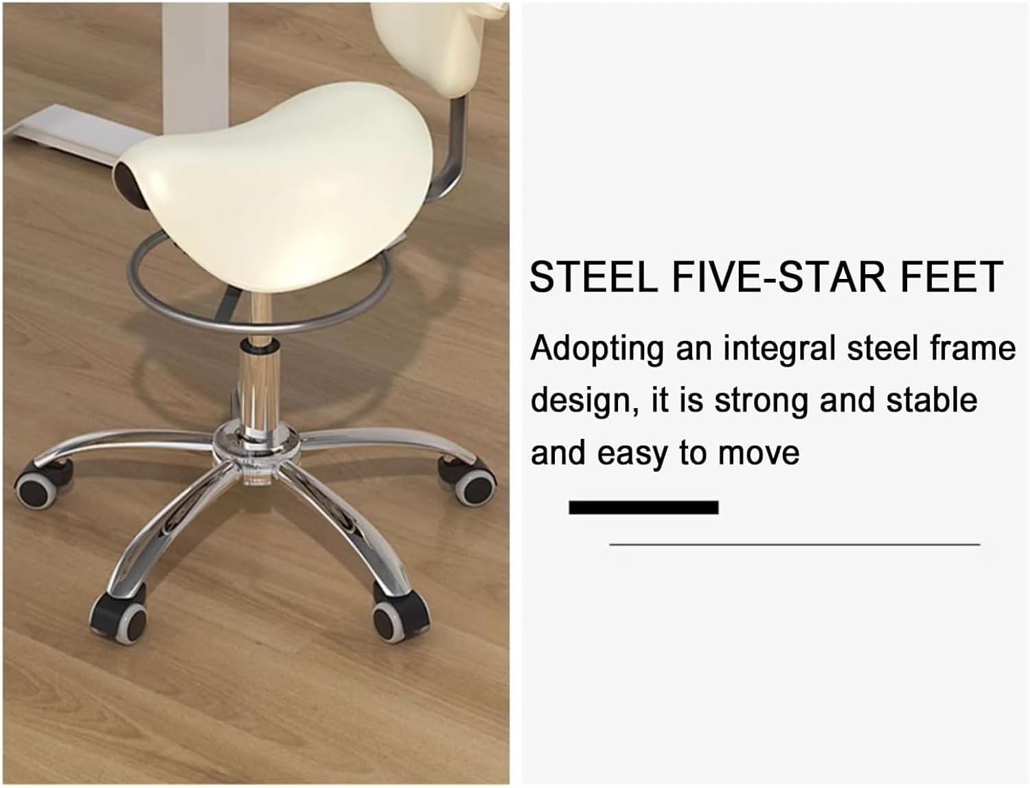 Rolling Saddle Stool PU Leather Swivel Adjustable Rolling Stool with Wheels Salon Chair，57-67cm Adjustable Height, 264lb Load Capacity