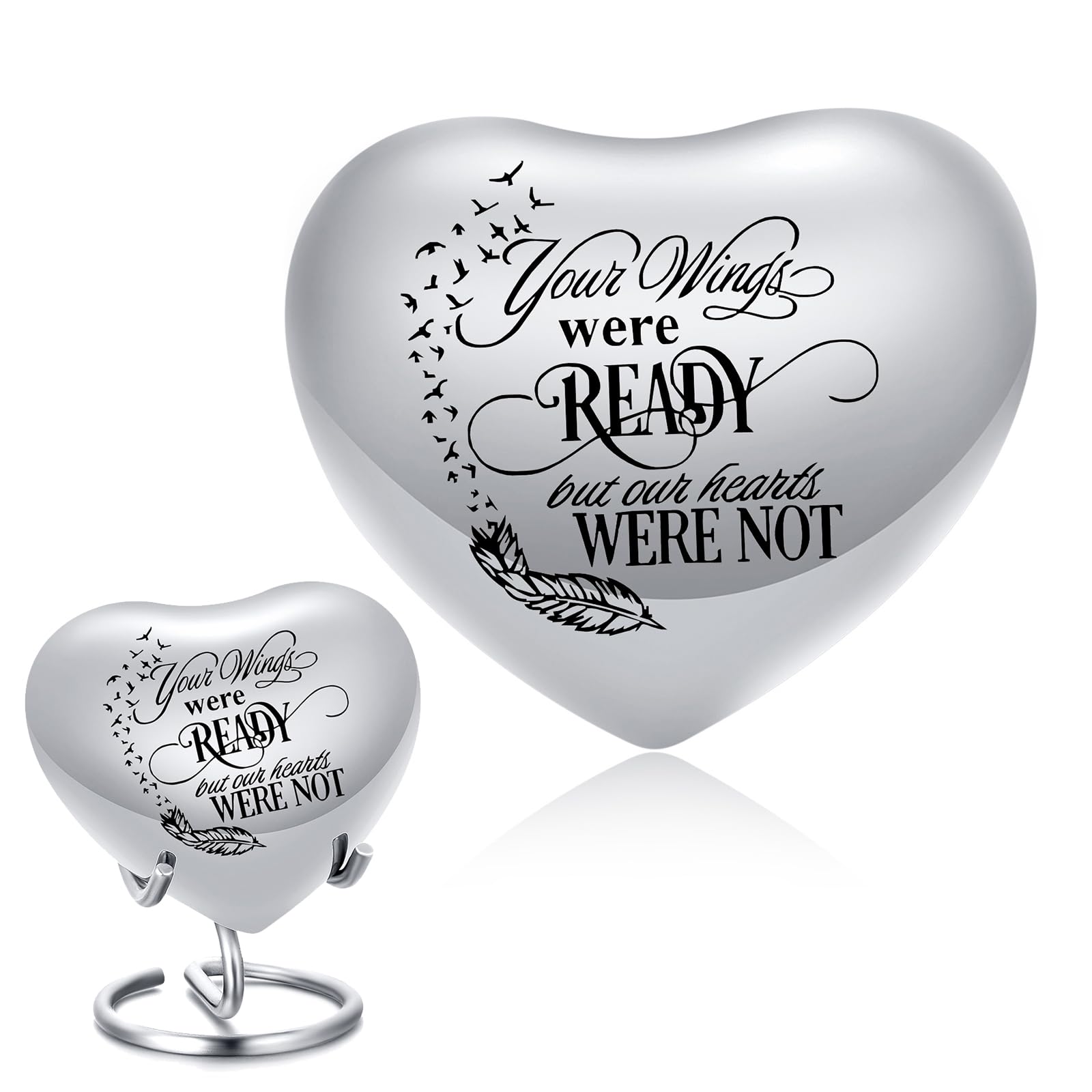 Heart Urns for Human Ashes Heart Shaped Keepsake Urn with Stand Small KeepsakeUrn for Human & Pet Ash Holds Small Remains (Silver-005)