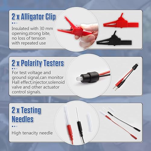 Miniatura 7 de DUOYI Kit de cables de prueba de multímetro automotriz, 92 piezas, kit de cables de prueba de circuito automotriz multifunción con pinzas de
