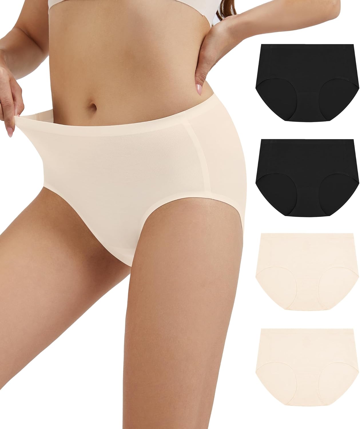 WiWi Women's Modal Briefs Mid Waist Brief Breathable Seamless Underwear Full Coverage Ladies Panties 4 Pack S-XXL