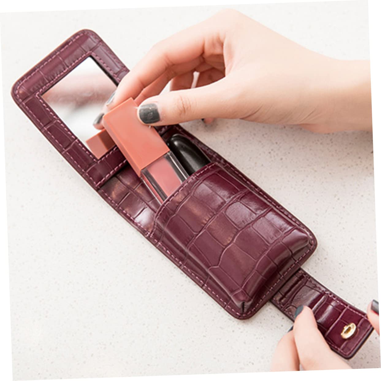ifundom 3piezas Bolsa De Maquillaje Portátil con Espejo Estuche para Lápices Labiales Organizador De Cosméticos De Cuero para Viajes y Ocasiones Especiales