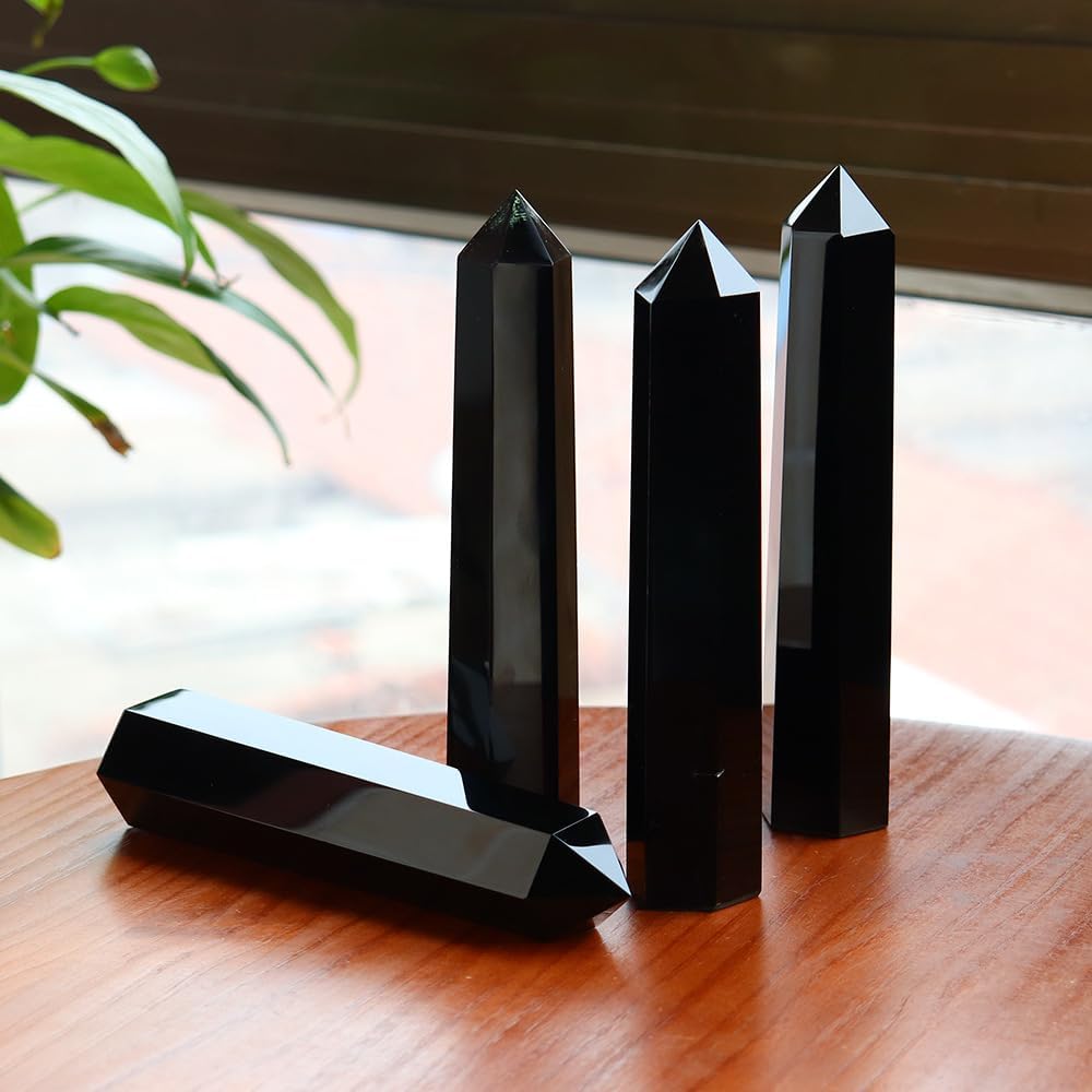 4pcs 5.91inch Natural Crystal Point Wand Set,Hand-Finely Polished,Meditation Healing Purification,Full-Scenario Decoration Display for Home Office,Holiday Gifting(15cm Big Wand 4pcs)