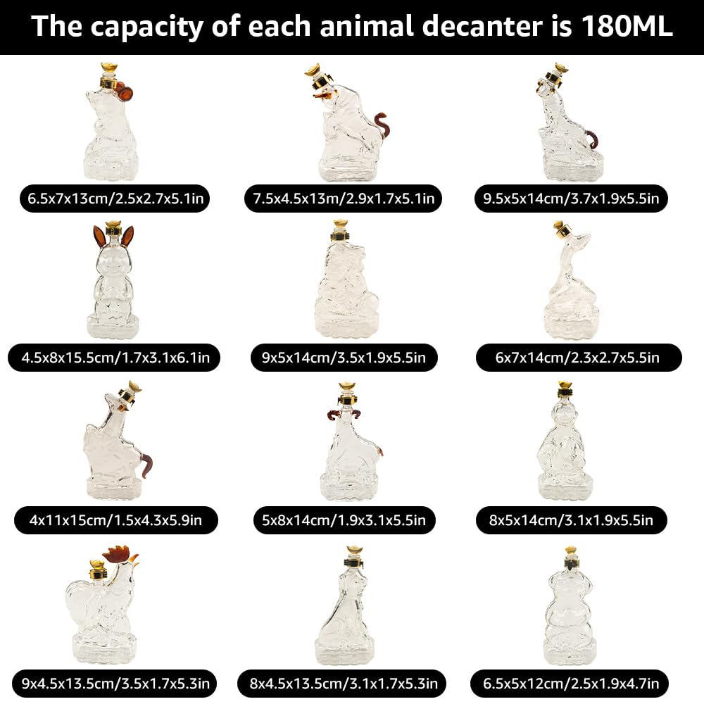 Auckyeer 12 Chinese Zodiac Whiskey Decanter Set Glass With Lid, Animal