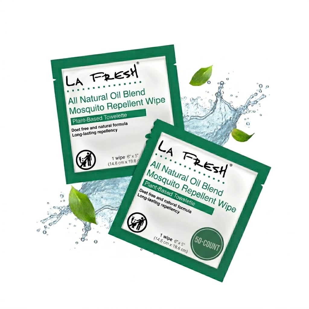 LA Fresh DEET Free Natural Mosquito Repellent Wipes - Long Lasting Bug Repellant - Pack of 50