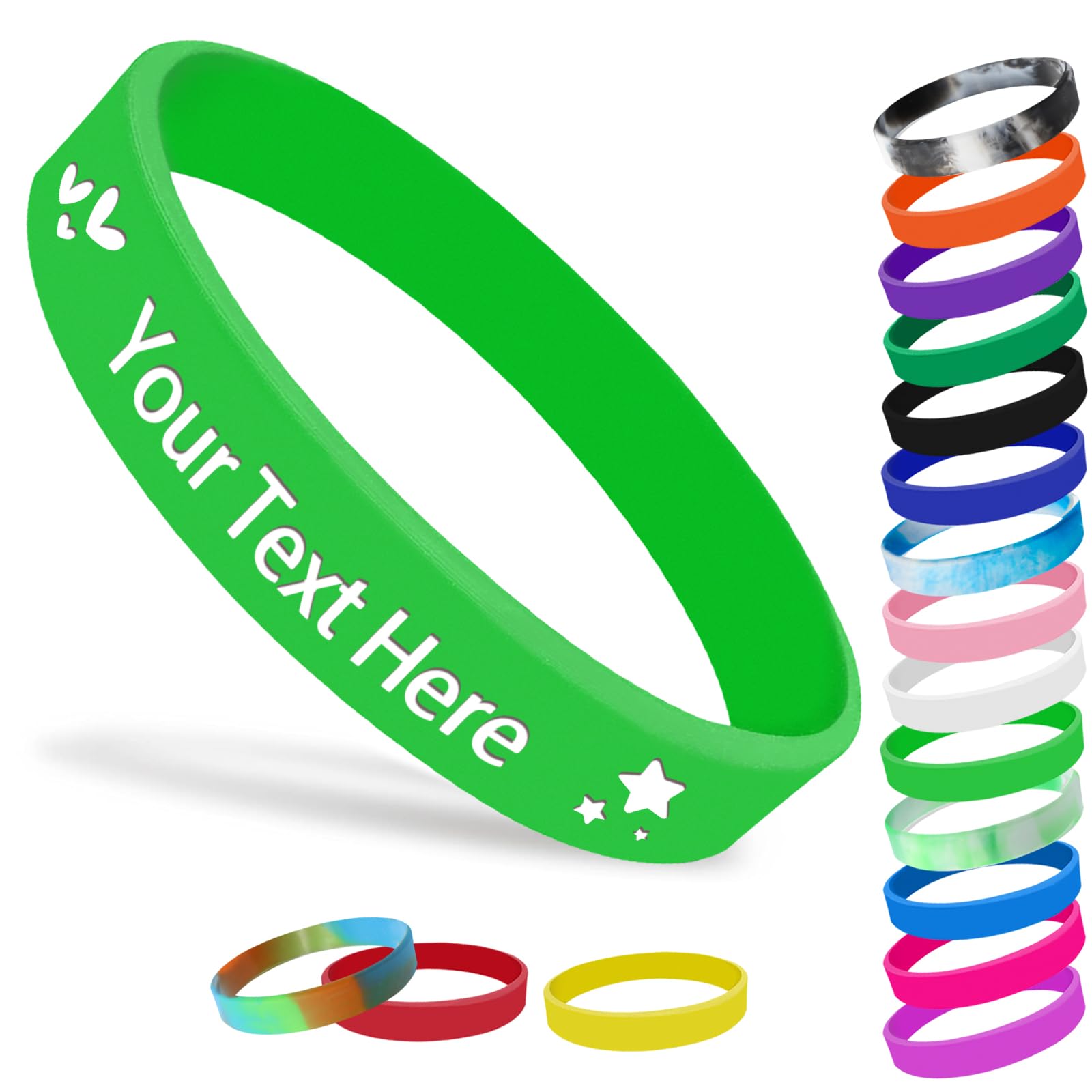 Fadace Personalised Silicone Wristbands for Events Custom Rubber Wristbands with Logo Customised 1/5/25/50/100/200 Pcs Bulk for Men Women Support, Fundraisers, Motivation, Awareness 180mm Green