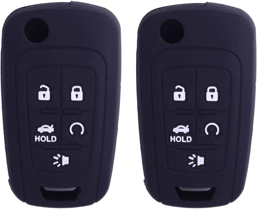 2Pcs XUHANG Sillicone key fob Skin key Cover Remote Case Protector Shell for Chevrolet Camaro Cruze Limited Equinox Impala Limited Malibu Limited Sonic 5 Button Black