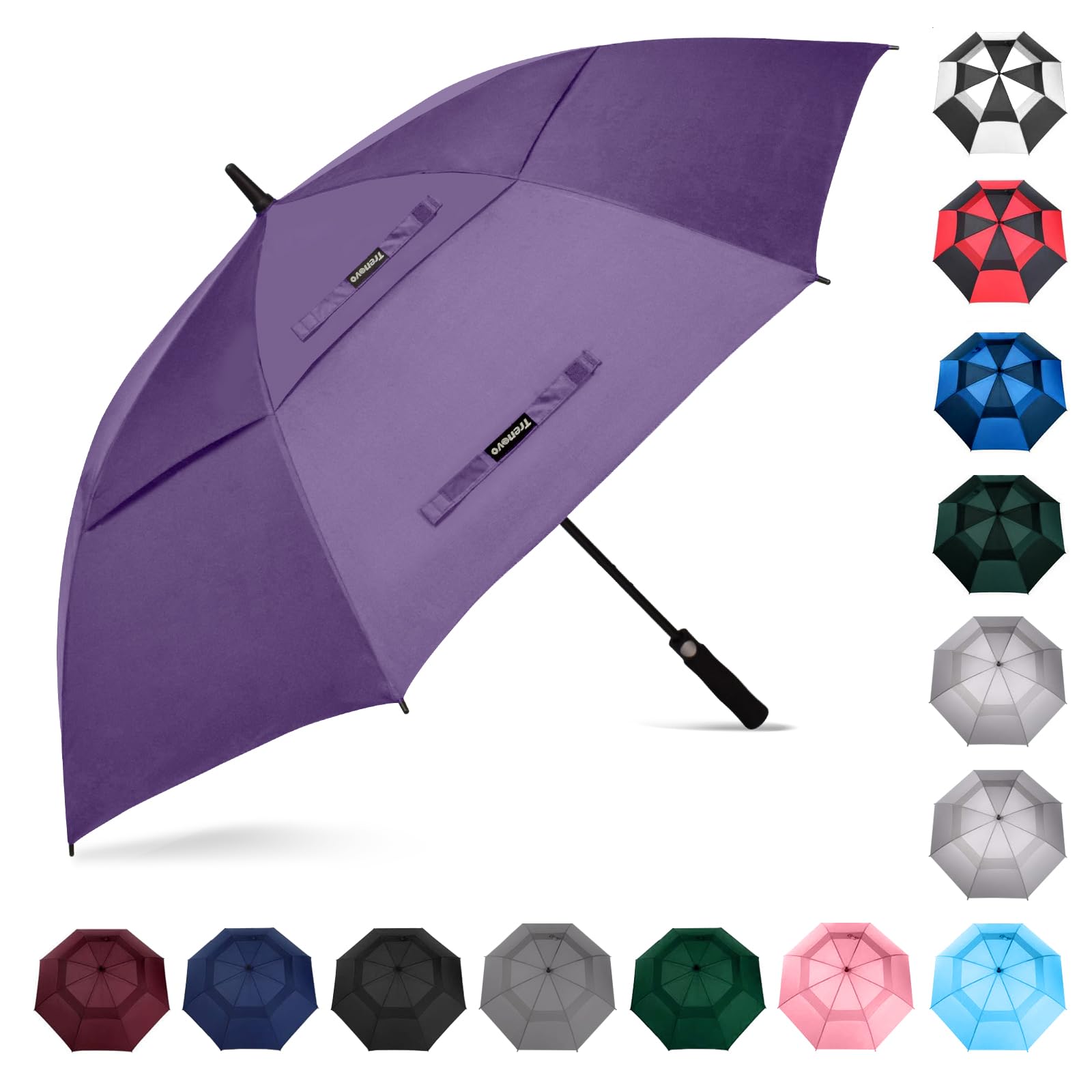 Trenovo Automatic Open Golf Umbrella, 47/54/62/68/72 Inch Extra Large Umbrella Oversize Double Vented Canopy, UV Protection Waterproof Windproof Stick Umbrellas for Rain Men and Women