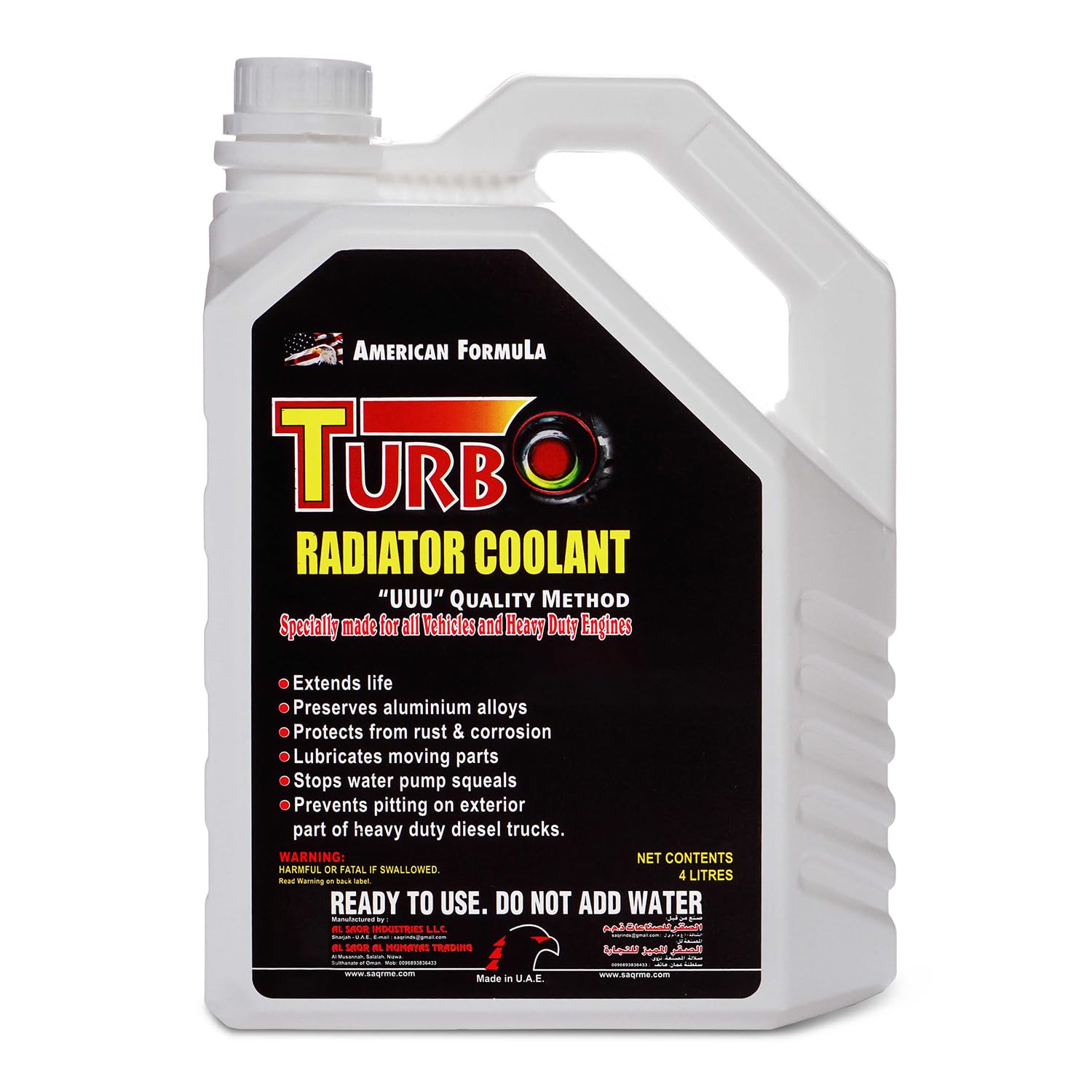 Turbo Radiator Coolant Red 4 Ltr - High-Performance Antifreeze, Engine Cooling & Corrosion Protection for All Vehicles - Ready to Use, All-Weather Formula