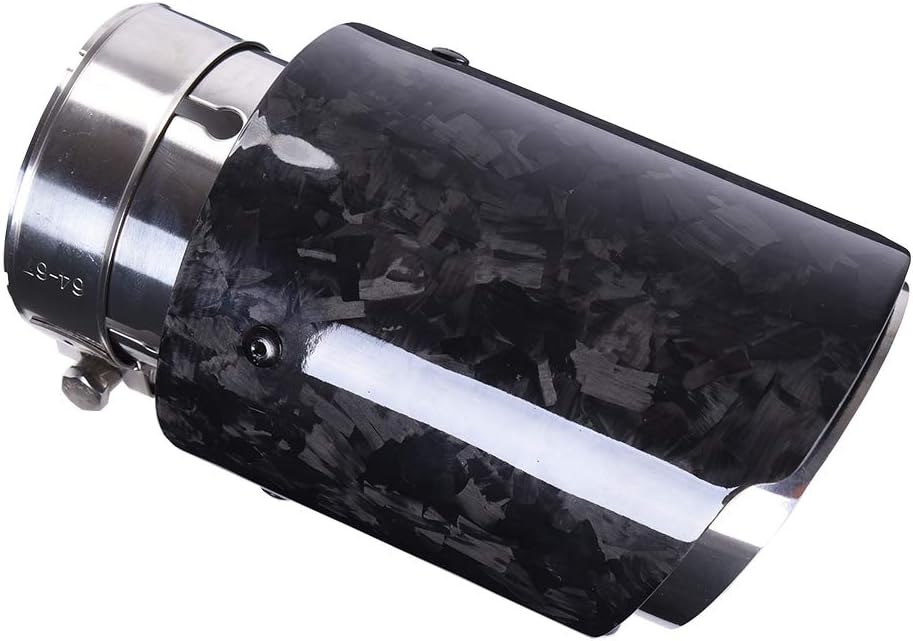 CARMON Real Forged Carbon Fiber Exhaust Tips with Silver Stainless Steel Muffler Pipes (inlet ID 3",outlet OD 4")