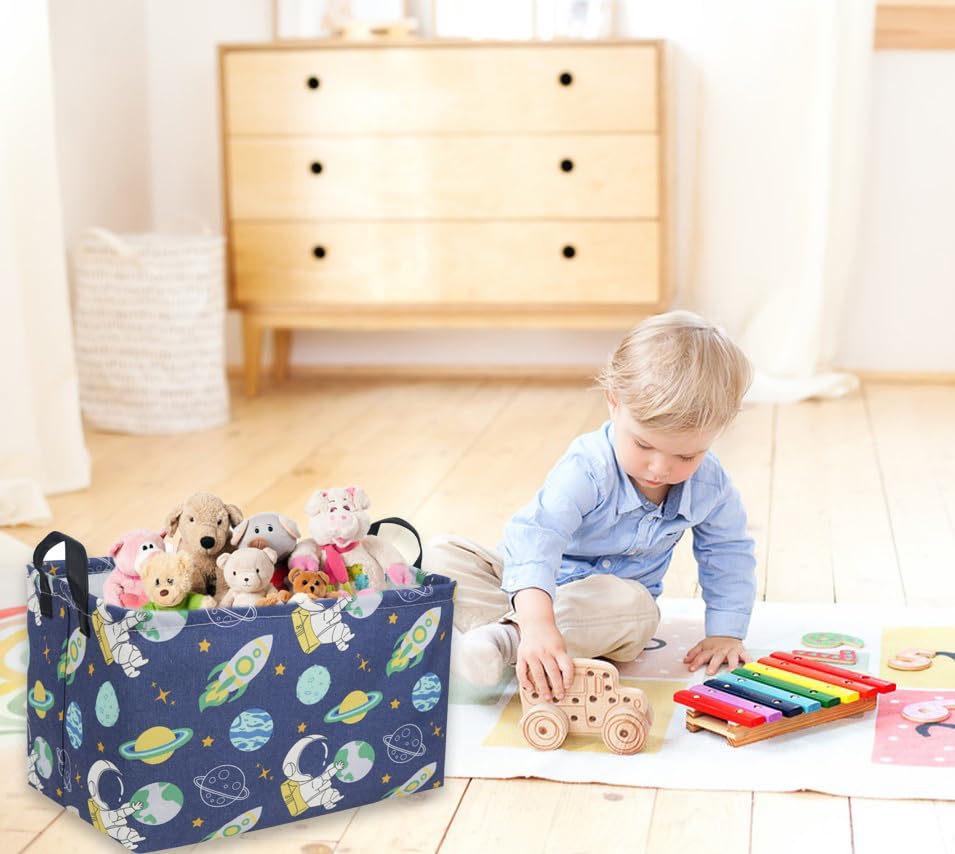 Image of Sanjiaofeng Rectangular Kids Basket Space Storage Bins,Boys Basket Organizer.Waterproof PE Coating Storage with Handles.Clothers,Toys,Books,Kid's Gifts Storage. (Astronaut) 