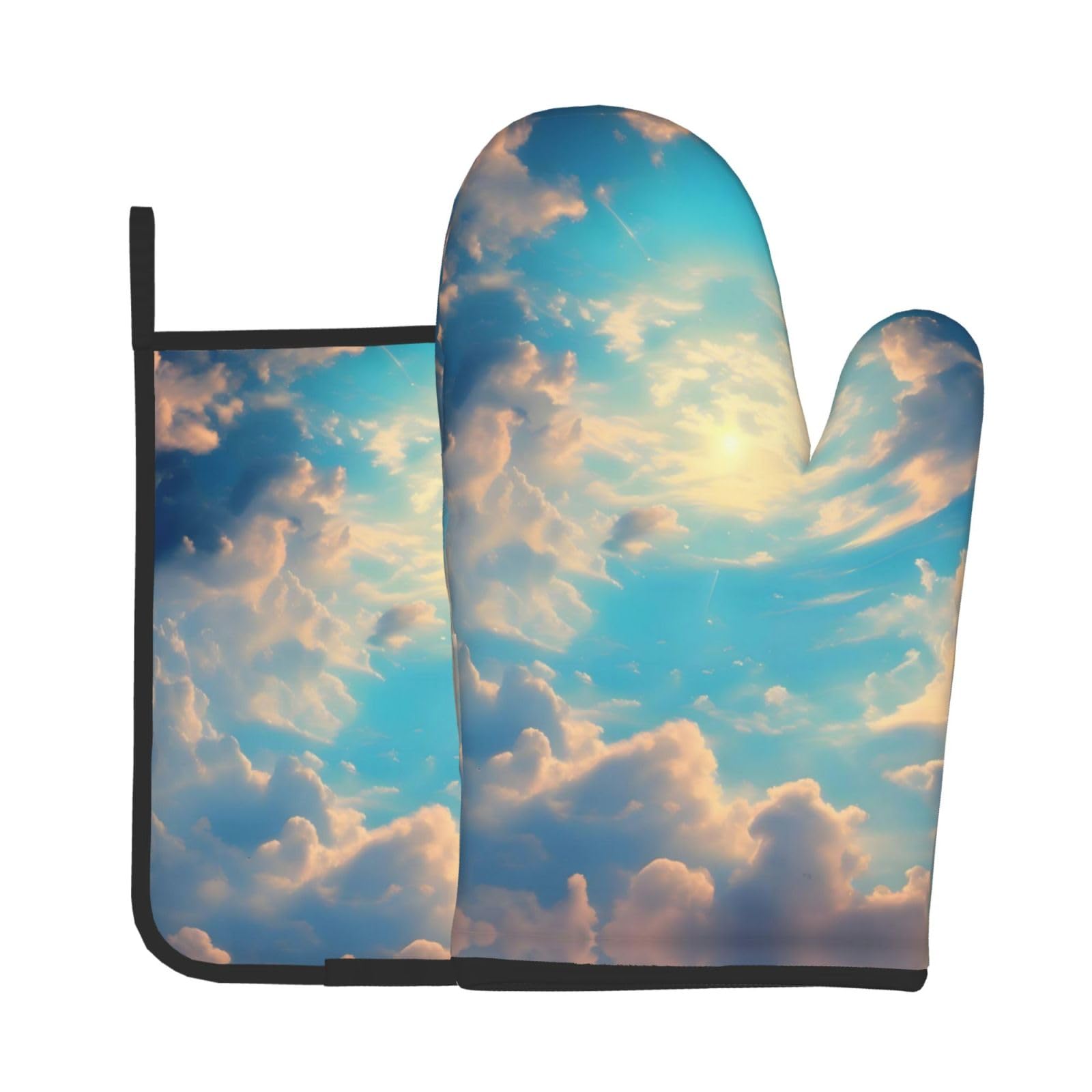 Oven Mitts and Potholders Set of 2 for Kitchen Baking Cooking GrayCloudy Sky Thick and Durable
