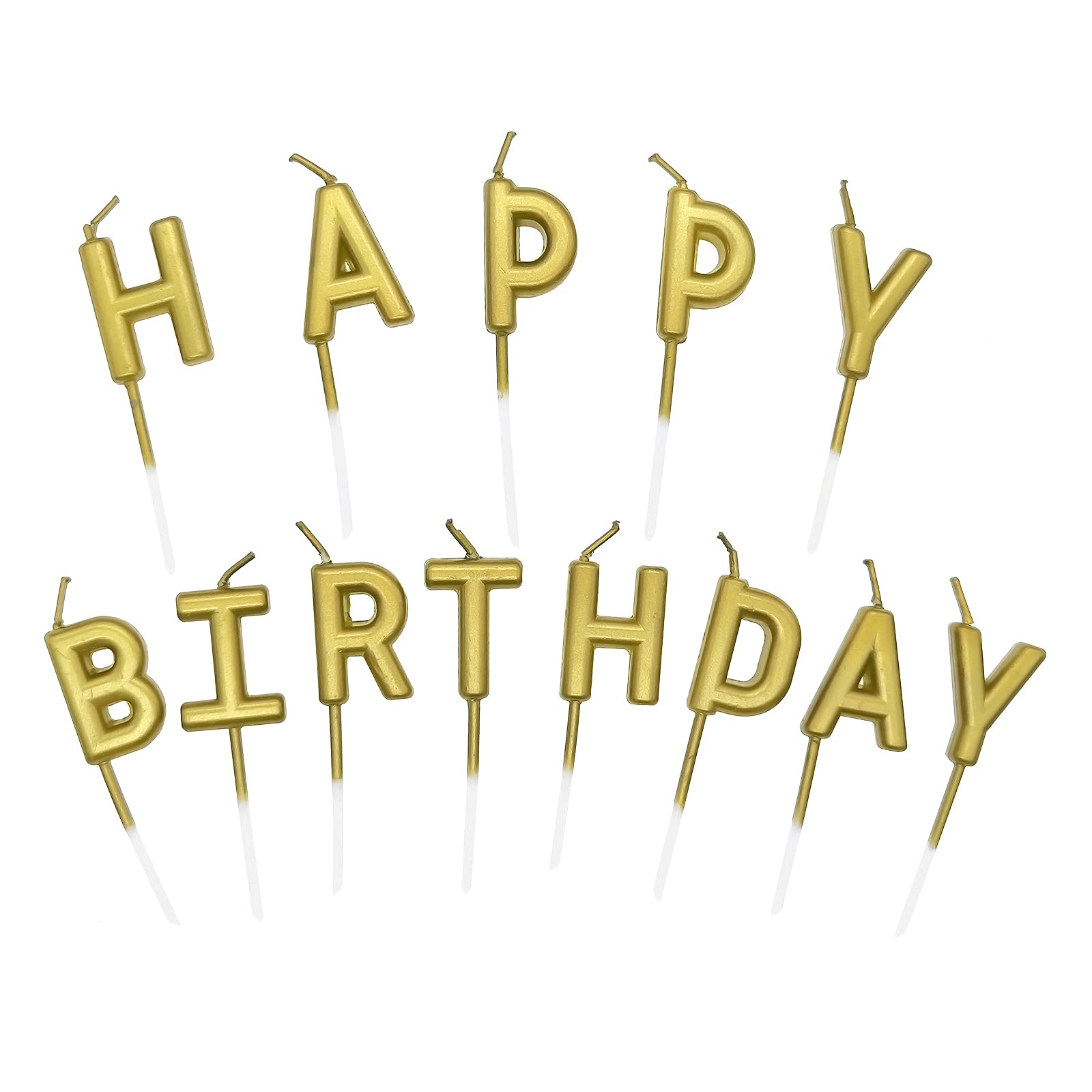 Lahviuu Gold Happy Birthday Candles,Personalised Cake Toppers With Letter Happy Birthday, Cake Decorating Candle For Birthday Party Decorations (Gold)