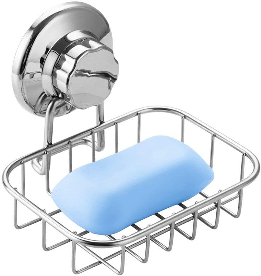 Shower Soap Dish Super Powerful Vacuum Suction Cup Soap Holder For Sponge, Shower, Bathroom, Tub and Kitchen Sink, Strong Rustproof Stainless Steel Wall Mounted Soap Rack