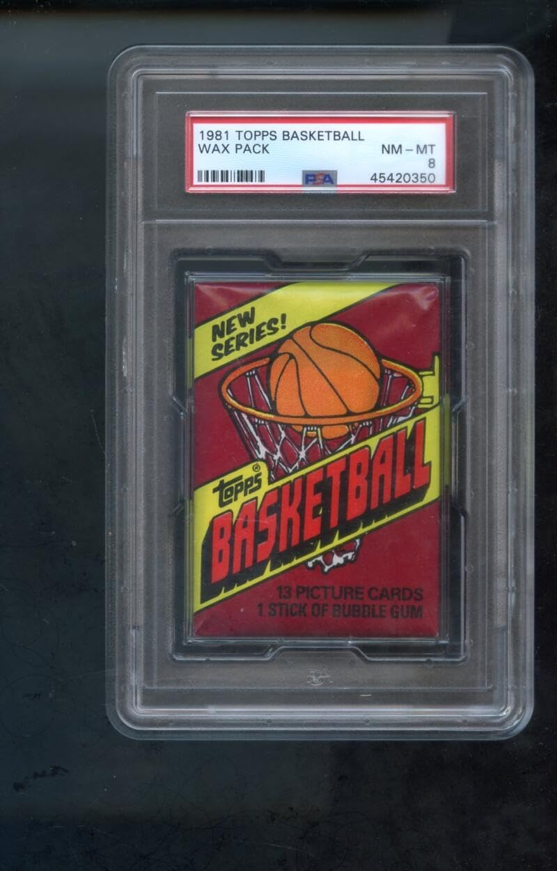 1981-82 Topps Basketball Card Unopened Wax Pack Bazooka Has It All Back NBA Graded NM-MT PSA 8