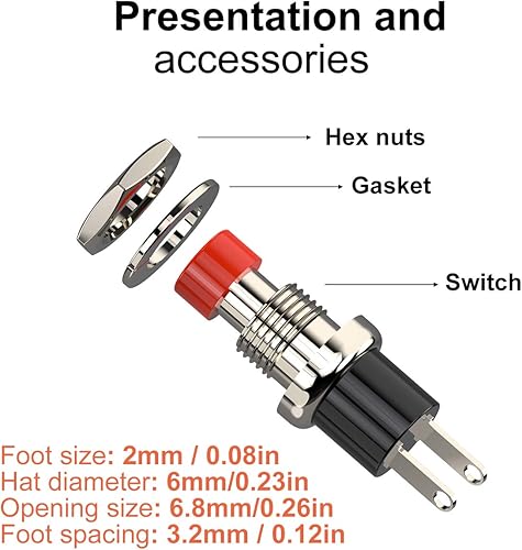 Vista 25 de Interruptor de botón momentáneo, 1A 250VAC SPST Mini interruptores de botón cerrado normal (NC) tapa negra - 10 piezas Negro