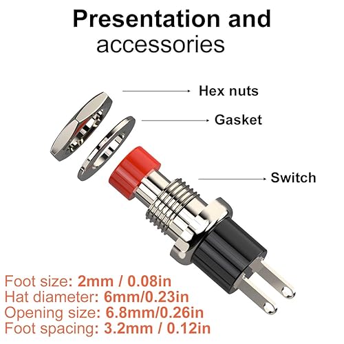 Vista 21 de Interruptor de botón momentáneo, 1A 250V AC SPST Mini interruptores de botón con cable normal cerrado (NC) tapa negra - 10 piezas Negro