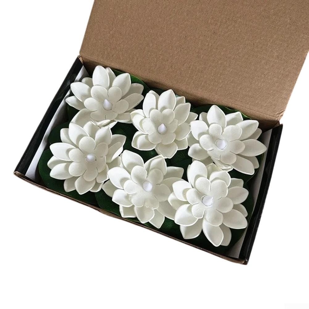 6Packs Floating Pool Lights Lotus Floating Lanterns Artificial Lifelike Floating Flowers For Pool With LED Lights(B)