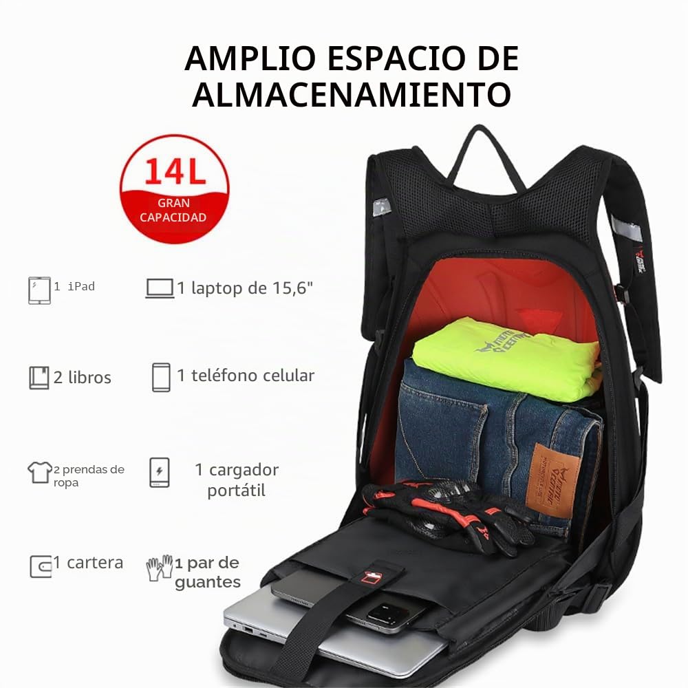 Mochila para motocicleta, impermeable, de fibra de carbono, con carcasa rígida, reflectante, maleta de viaje