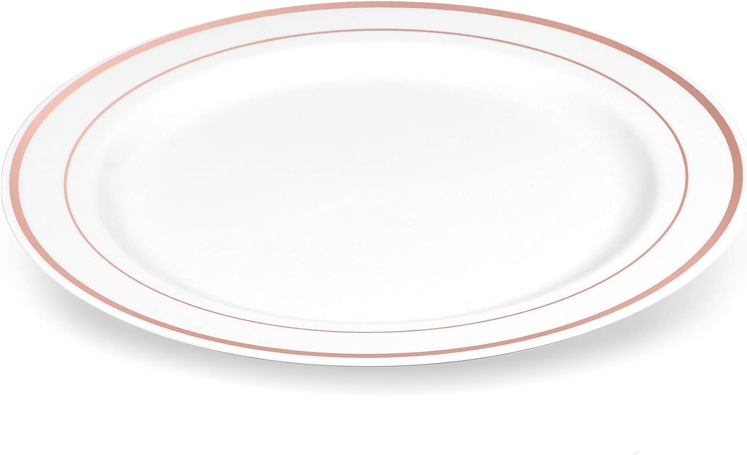 50 Plastic Disposable Dessert/Appetizer Plates | 7.5 inches White with Rose Gold Rim Real China Look | Ideal for Weddings, Parties, Catering | Heavy Duty & Non Toxic (50-Pack) by BloominGoods